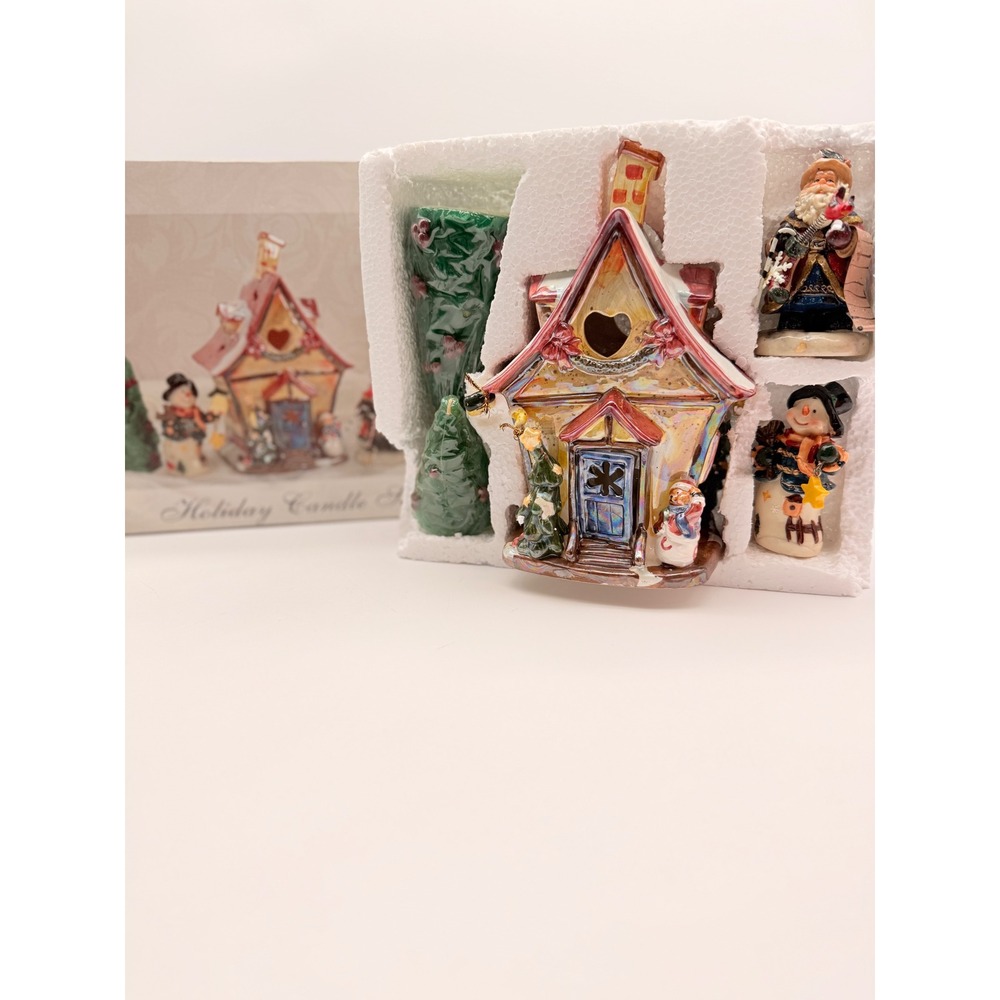 Christmas Avenue Holiday Candle Set Porcelain Santa Snowman Village 341071 5pc